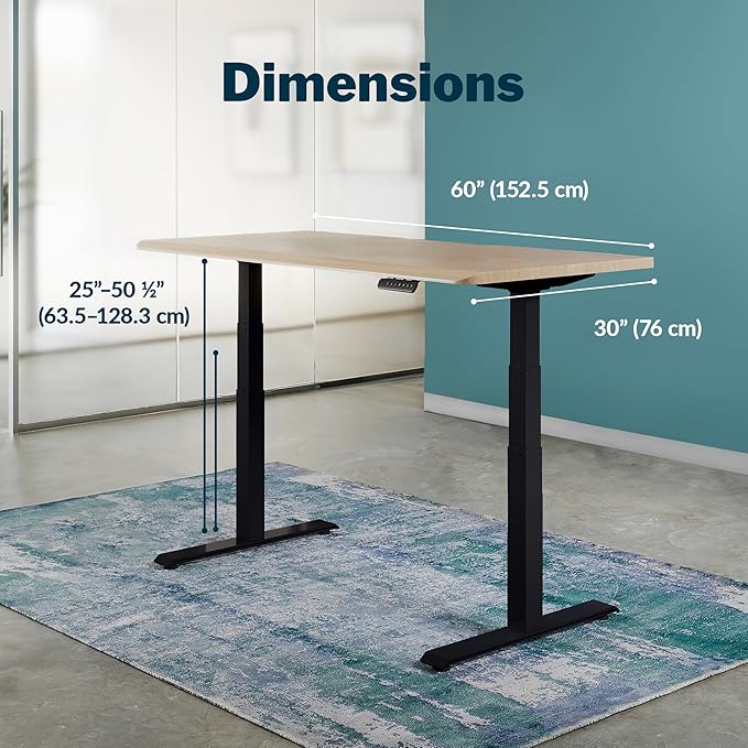 Vari ComfortEdge 60x30 Inch Adjustable Electric Standing Desk – Sit Stand VariDesk with Memory Presets Sloped Edge 200 LB Capacity + Tool-Free Assembly (Light Wood Top/Black Legs)