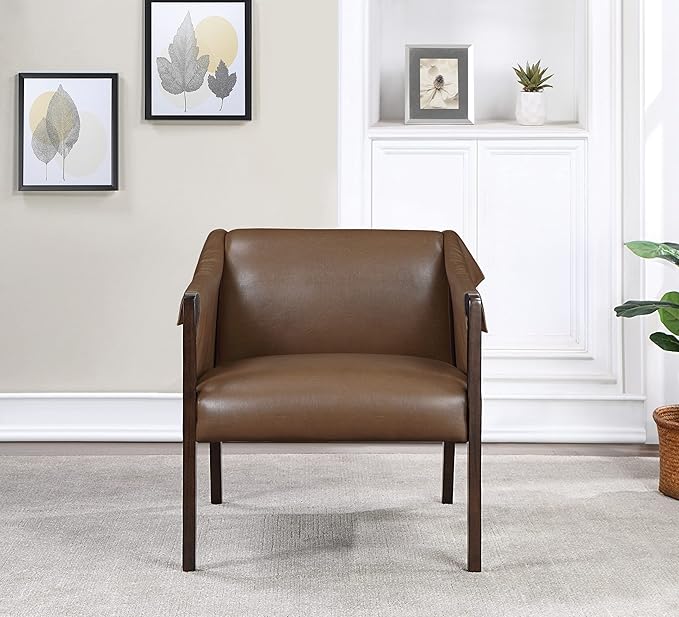 OSP Home Furnishings Parkfield Faux Leather Accent Chair with Sling Buckle Design and Solid Wood Frame Molasses