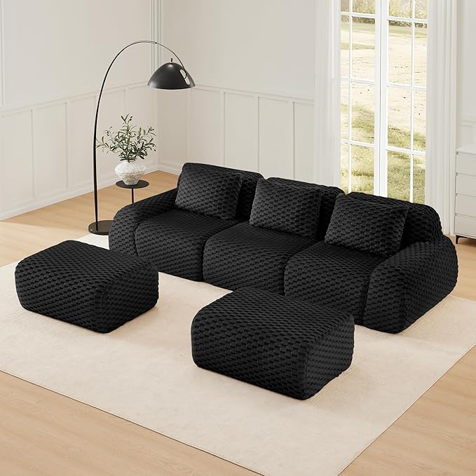 114 Modern U-Shaped Modular Sectional Sofa for Living RoomFlannelette Fabric Boneless SofaOversized 3-Seater Couch with Movable OttomanBuckle ConnectionAnti-Slip DesignNo Assembly