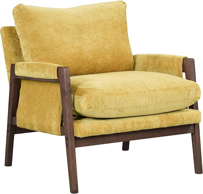 Mid-Century Modern Armchair with Soft Fabric for Living Room Setting Available in Yellow