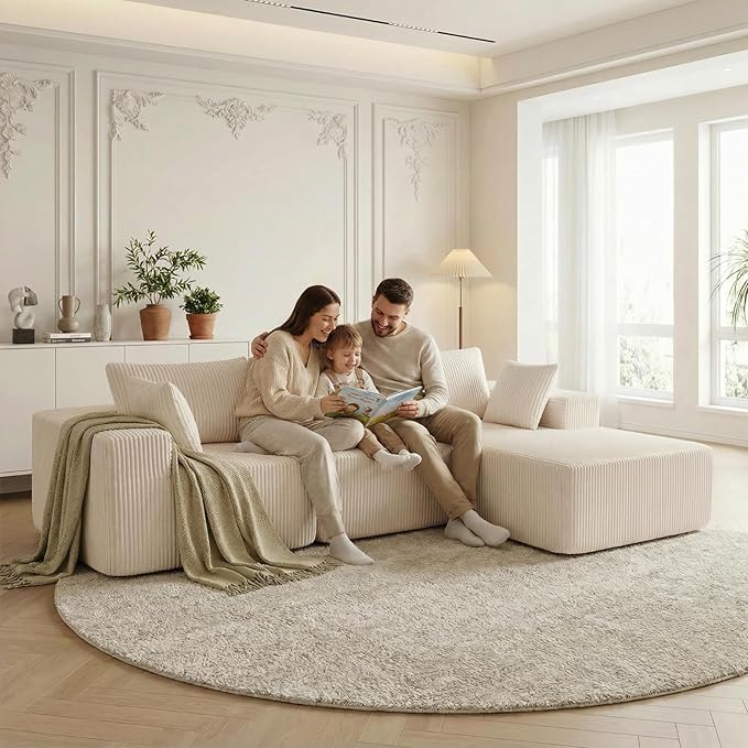 DUMOS 108” Modular Sectional Sofa Cloud Sectional Couch with Deep Seat Modern Modular L-Shape Sofa Couch with ChaiseUpholstered Boneless Couches for Living Room Bedroom (BeigeRight Facing Chaise)