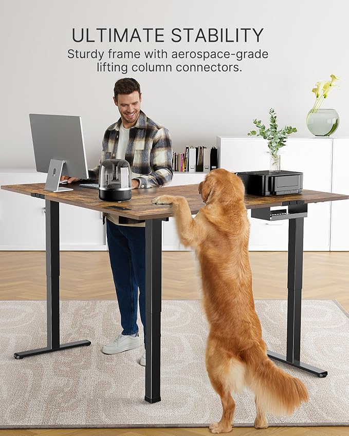 Marsail Standing Desk Adjustable Height with 4-in 1 Electical Outlet L Shaped Electric Standing Desk with Headphone Hook Stand up Desk for Home Office Sturdy Writing Workstation Rustic