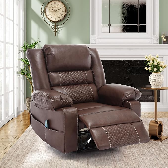 Massage Chair Recliner with HeatComfotable Lazy Boy Recliner Chair with 2 Side PocketsManual Recliners Chairs for AdultsOversized Recliners Chairs for Big and Tall ManHeavy DutyPU Leather