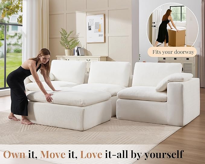 Jocisland 130 Cloud Modular Sectional Sofa No-Assembly Oversized Chenille Couch with 83.5 Extra-Deep Chaise Modern White Cloud Couch for Living Room