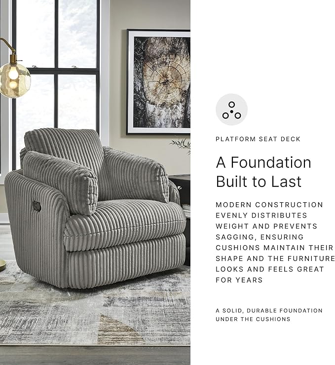 Signature Design by Ashley Tie-Breaker Casual Swivel Glider Recliner with Hidden Storage Gray
