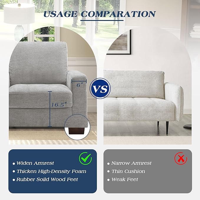 WorthFurni 38 Inch Sofa Couch - Modern Sofa with Removable Covers and Pockets