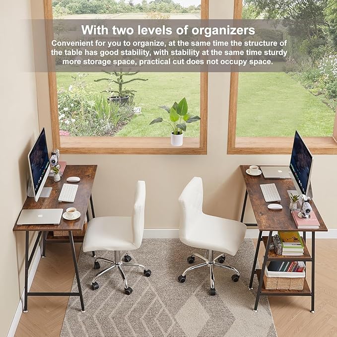 VECELO 43 Inch Computer Desk Writing Study Work Office Table Modern Desk with Shelves Wooden Desk for Home BedroomWalnut Desk