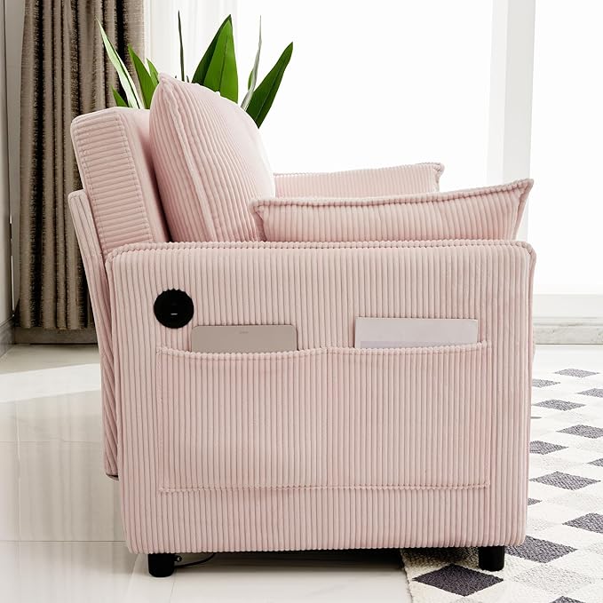 GDFStudio 55 Convertible Sofa Bed 3-in-1 Sofa Bed Couch with Pull Out Design Corduroy Sleeper Sofas with USB Ports &amp Side Pocket Modern Loveseat Sleeper for Living Room Bedroom Small Space Pi