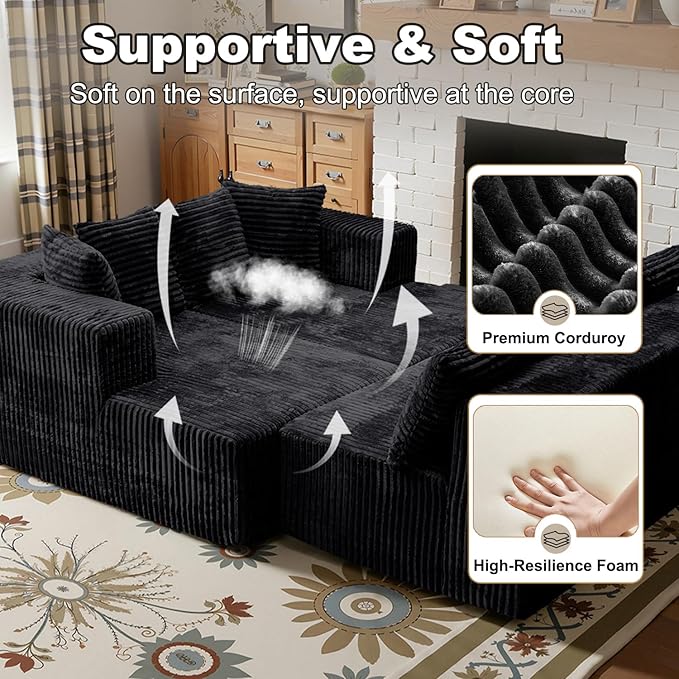 132''U-Shape Modular Sectional Couch Sofa Boneless Compressed Corduroy Modern Sleeper Space-Efficient Convertible Design 3 Packages Shipping