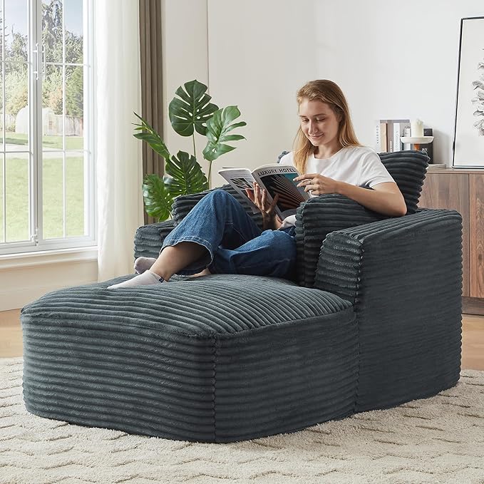 45.3W Boneless Chaise Lounge Sofa Chair Indoor Oversized Corduroy Reading Cloud Couch with Soft Pillows Comfy Single Seat Floor Sleeper Sofa Bed for Living Room Apartment Office Small Spaces