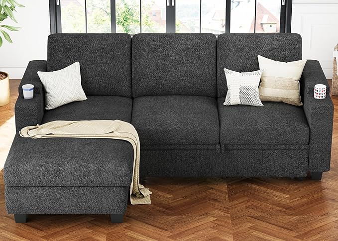 Belffin Sleeper Sofa Bed Pull Out Couch L Shaped Couch with Storage Left-Facing Chaise Modular Sectional Sofa. Dark Grey