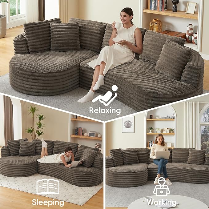 121 Cloud Sectional CouchOversized Corduroy Couches with L-Shape ChaiseModern Modular Sofa with Deep SeatUpholstered Boneless Couch for Living Room (Dark Brown Left Facing Chaise)