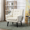 SSLine Linen Accent Arm ChairMid-Century Modern Upholstered Wingback Single Sofa Armchair Club Chair with Solid Wood Legs Thick Cushion for BedroomReadingLiving Room Chair (Beige)