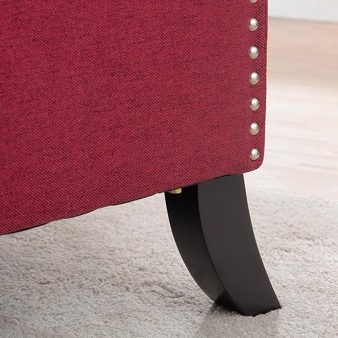 Pushback Recliner ChairComfy Wingback Recliner Sofa Chair with Adjustable BackrestTufted Fabric Accent Armchair with Vintage Rivets Trim for Living Room Office Home Theater (Wine Red-New)