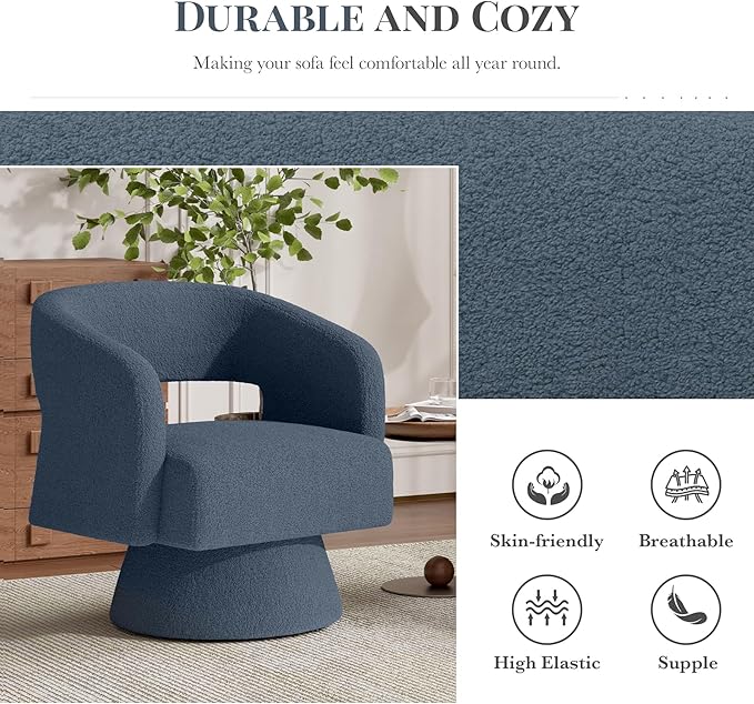 Swivel Barrel Accent ChairOversized Teddy Upholstered Round Swivel ChairModern Luxury 360 Degree Living Room Vanity Chair for Bedroom OfficeBlue4PCS