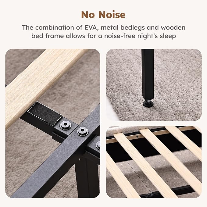 Queen Size Cloud Bed Frame Soft Boucle Bed Frame with Adjustable Headboard Solid Wood Legs Rounded Corners Design &amp Easy Assembly – Modern Platform BedCream