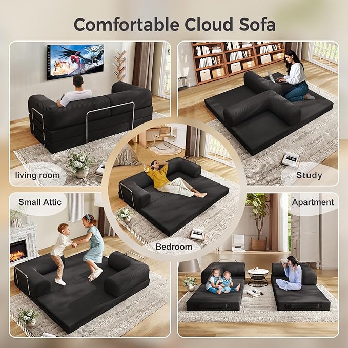 78.8 Convertible Sofa BedCorduroy Futon Couch Folding Pull Out Futon SofaNo Assembly Boneless Couch for Living Room