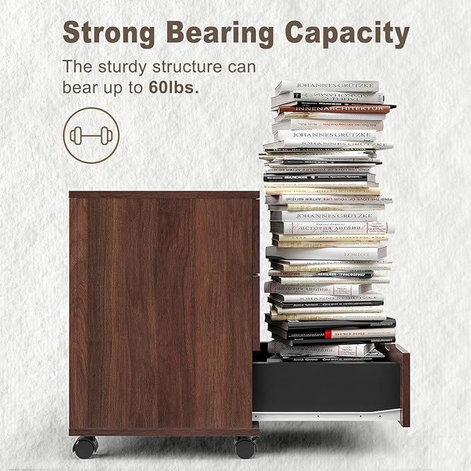 3 Drawer File Cabinet for Home Office 3-Drawer Vertical Filing Cabinet Rolling Wood Mobile File Cabinets Under Desk for Home Office with Casters (Brown)