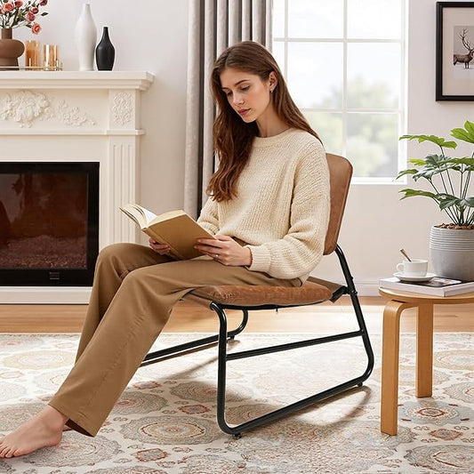 DAICO Modern Accent Chair Waterproof Armless Sling Accent Chairs Comfy Upholstered Side Sitting Chairs with Metal Frame for Living Room Bedroom Balcony Garden Faux Leather Camel