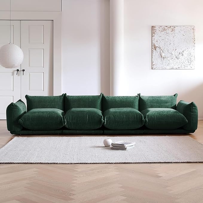 JACH Mid-Century Modern Large 4 Seater Couch Chenille Sectional Sofa 4 Seats Modular Couches with Thick Cushion 130 Plush Sofas Furniture for Living Room Bedroom Office Apartment Green