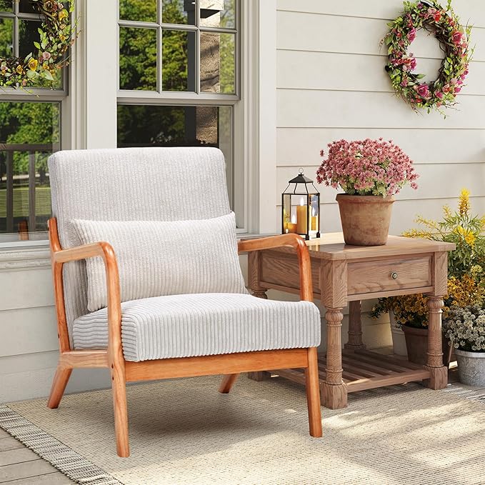 Rovibek Striped Accent Chair for Bedroom - Modern Accent Chairs with Lumbar Pillow Comfortable Reading Chair with 4.7in Thick Cushion Small Living Room Chairs for Small Spaces