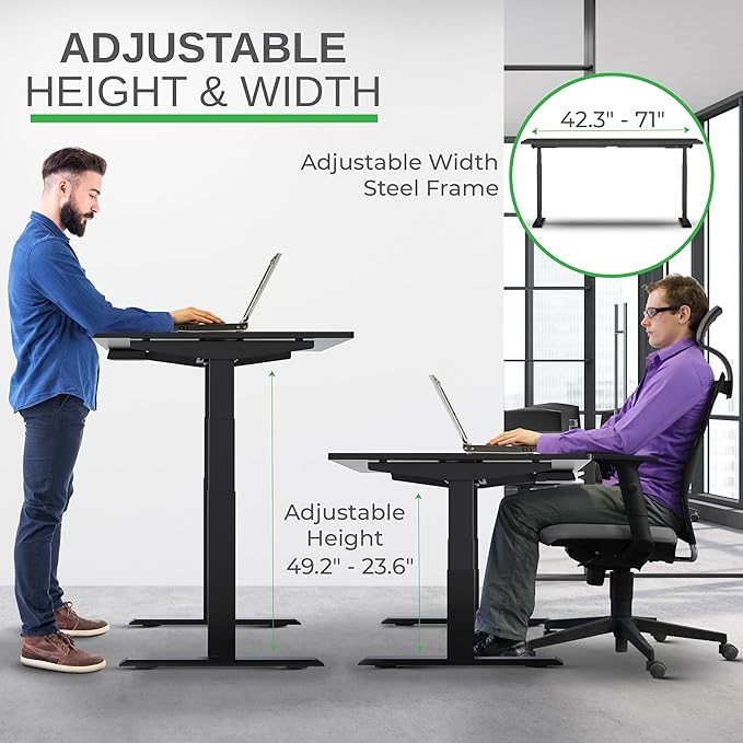 Rise UP Dual Motor Electric Standing Desk 48x30 Black Desktop Premium Ergonomic Adjustable Height sit Stand up Home Office Computer Desk Table Motorized Powered Modern Furniture Small Standup Table