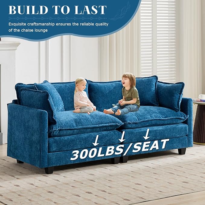 SoarFlash Chenille 77.95 Sectional Sofa Comfy L Shaped Modular Coush Sofa with Ottoman Modern 2 Seat Couch Deep Seat Sofa Set for Living RoomBlue