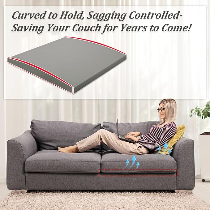 HAVARGO Couch Cushion Support for Sagging Seat 20X20X2 Inches Couch Supports for Sagging Cushions High Density Foam Sofa Cushion Support with Anti Slip Mesh Fabric Light Grey Set of 2