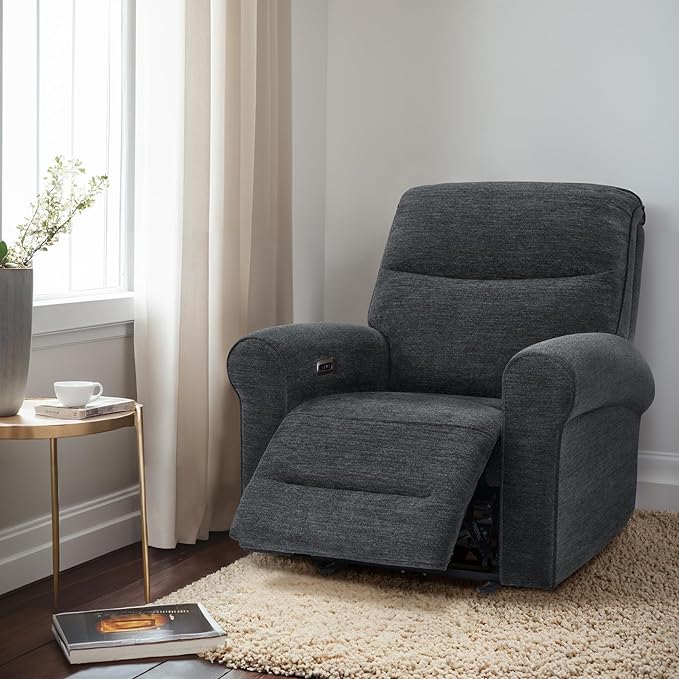 MCombo Power Wall Hugger Recliner Chair for Small Space RV Living Room USB &amp USB-C Charging Ports Modern Rolled Arm Recliner PR630 (Dark Grey Medium)