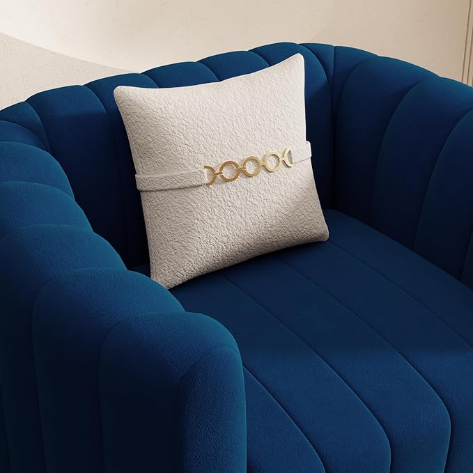 Modern Blue Velvet Sofa Chair for Living Room 42 Single Sofa with Gold Metal Sphere Legs (Blue 1S)