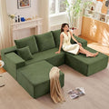 107 Modular Sectional Sofa with Ottoman Modern Corduroy Cloud Couch with Deep Seat Boneless Couch Upholstered 3-Seater U-Shaped Sofa for Living Room No Assembly (Green Right-Facing Chaise)