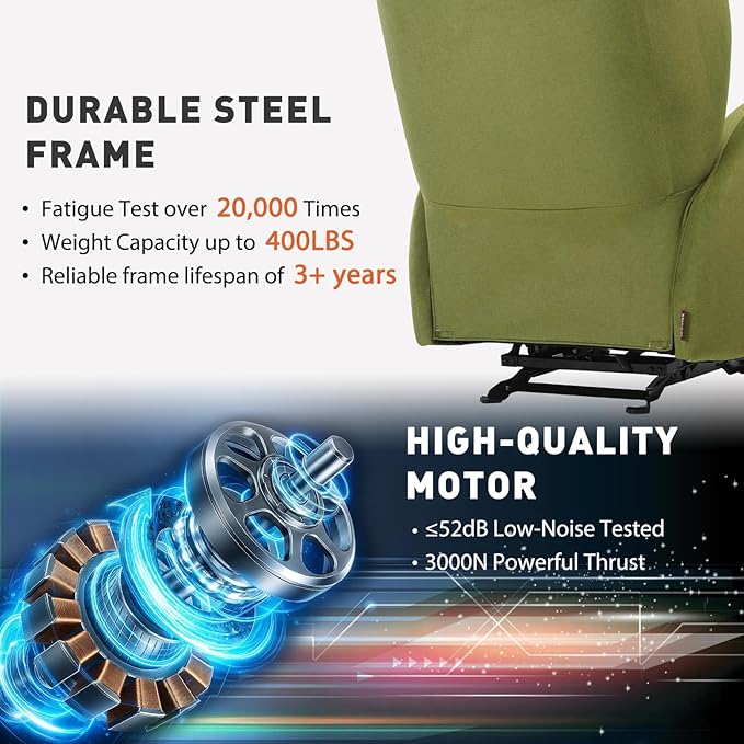 EONIX Stylish Power Glider Rocker Recliner Chair Dual Motor Independently Controlled Footrest and Backrest Detachable Headrest Lazy Boy Recliner Chair for Living Room SXXY010041 Olive Green