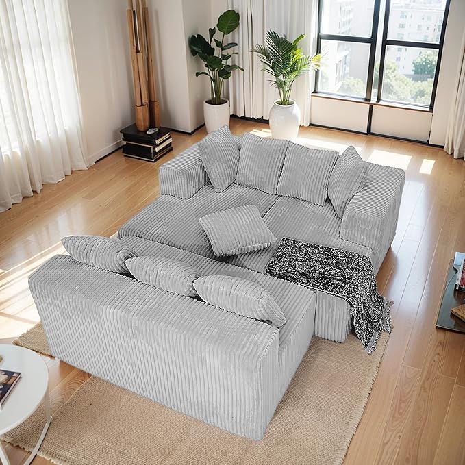 130 Modular Sofa Couch Convertible Sleeper Sofa Corduroy Sectional Sofa for Living Room Modern Cloud Couch with Deep Seat Chaise Comfy Oversize 4-6 Seat No Assembly (Gray)
