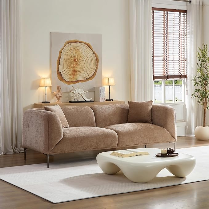 MEETAKING 82.7 Modern Sofa 3-Seater Boucle Couch with Metal Legs Luxury Deep Seats Cloud Sofas Minimalist Living Room Couches for Apartment Home Office Bedroom - Camel