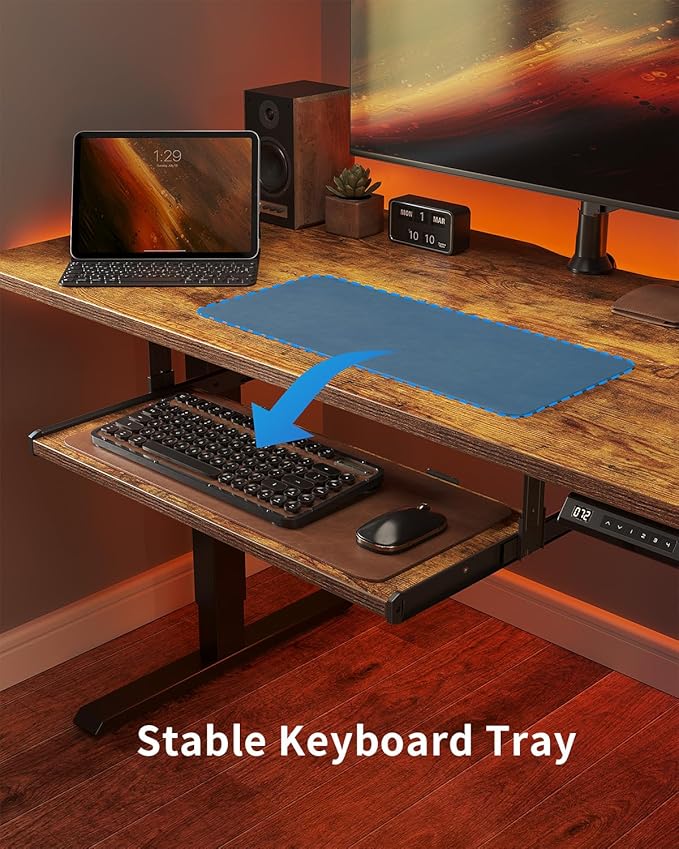 FEZIBO Standing Desk with Keyboard Tray 40 x 24 Inch Adjustable Height Sit Stand Desk with Memory Presets for Home Office Ergonomic Computer Workstation Rustic Brown