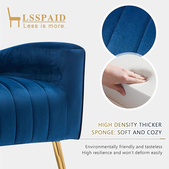 LSSPAID Velvet Accent Chairs Set of 2 Modern Fabric Upholstered Living Room Chairs Armchairs with Wing Back and Metal Legs Navy Blue