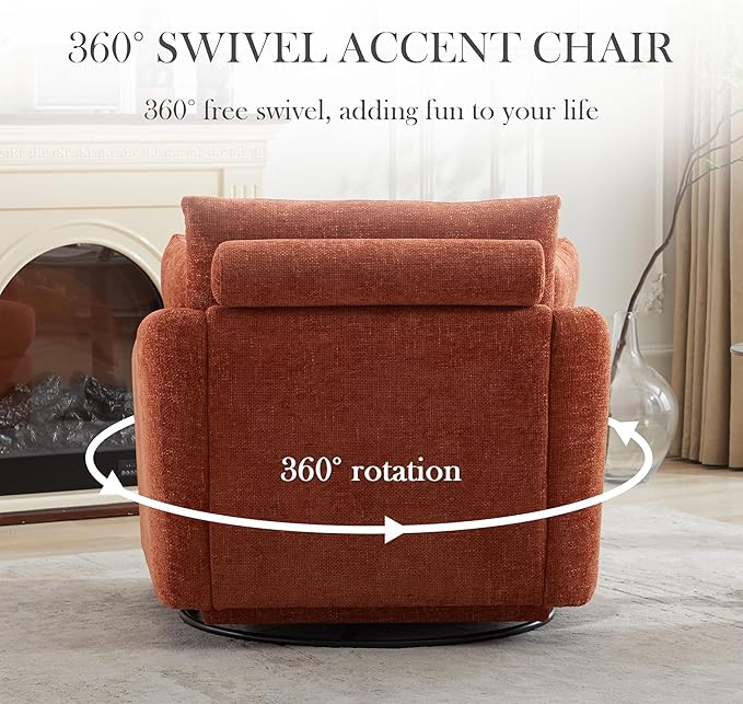 Aoiy &amp Wifon 40.55 W Oversized Swivel Accent Chair Modern Comfy Swivel Armchair for Living Room Woven Chenille Orange
