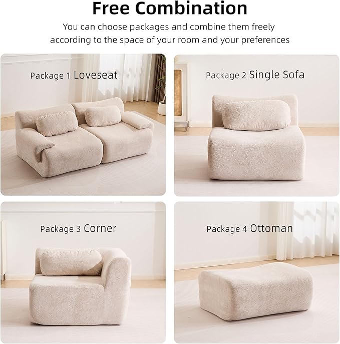 148.2 Boneless Couches for Living Room Cloud Modular Sectional Sofa in a Box Memory Foam Modern Couch Big Comfy Compressed Sofas L Shaped Couch with Corner Bedroom Apartment Beige
