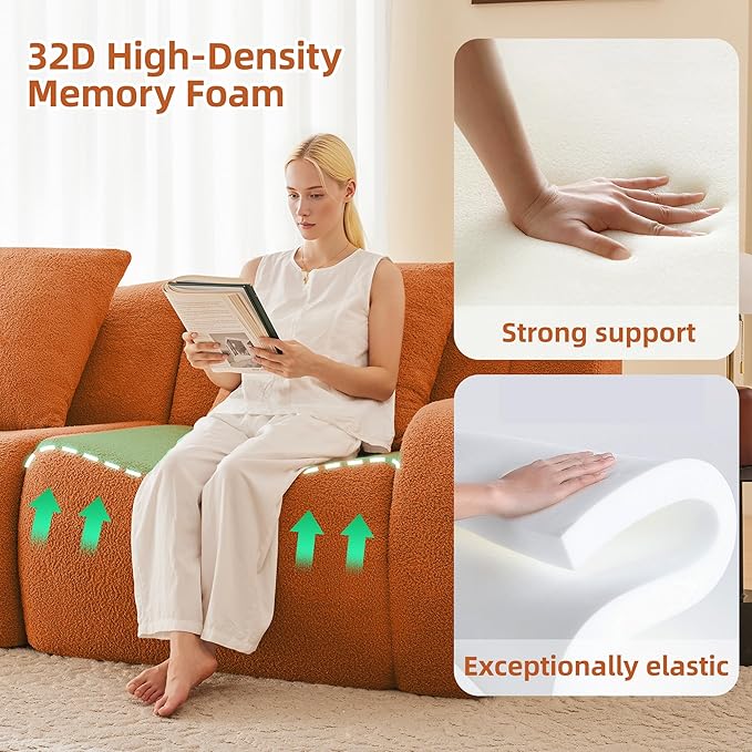 115.3 Inches Sectional Boneless Cloud Couch Super Soft Comfortable Curved Armrest Deep Seat Sofa with Pillow and Ottoman Sectional Couches for Living Room No Assembly Required