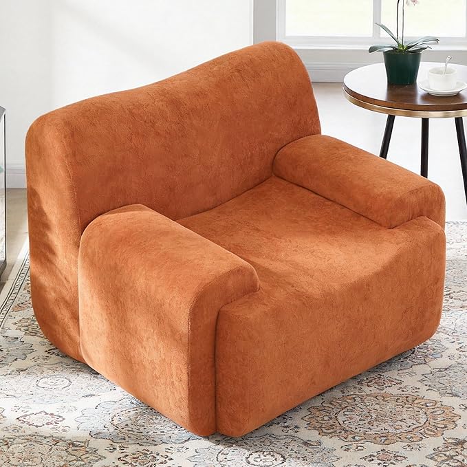 Boneless Chair 42 W Oversized Single Sofa Chair for Living Room Chenille Cloud Comfy Chairs Foam Couch Armchair for Bedroom Apartment Office. Reading No Assembly(Orange)