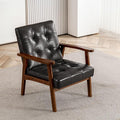 Mid Century Modern Accent Chairs for Living Room Comfy Bedroom Chairs for AdultsSmall Wide Reading Nook Arm Chair 105° Ergonomic Cozy Black Leather Armchair with Rubber Wood