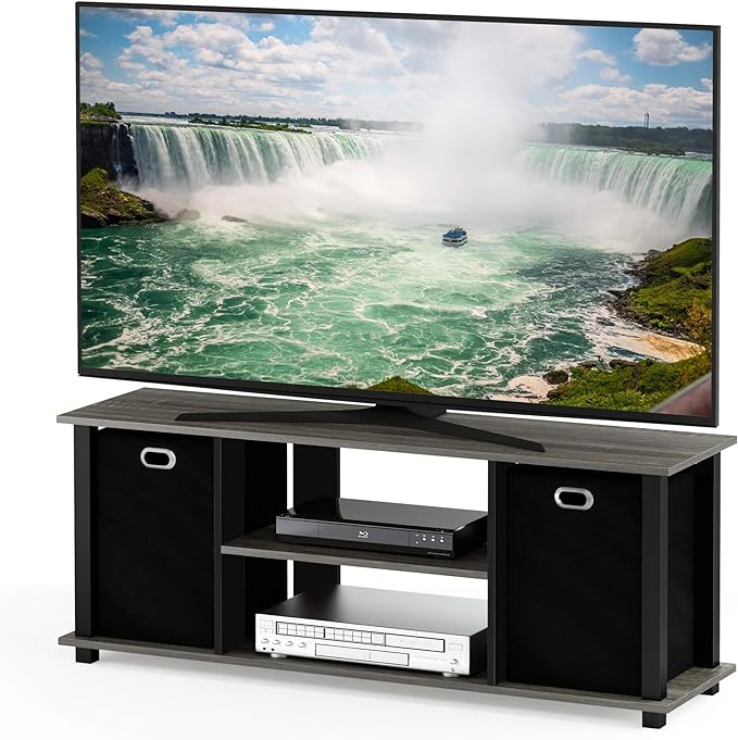 FURINNO Econ Entertainment Center French Oak Grey/Black/Black
