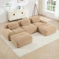 116 Modern Compressed Boneless Couch with Ottoman 3 Seater Large U Shaped Sectional Couches for Living Room Camel Corduroy Cloud Modular Sectional Sofa Memory Foam Extra Deep No Assembly