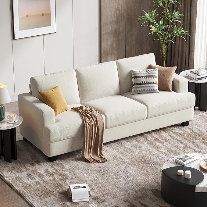 Fadware Sofa Couch 3 Seater Sofa with Suppleness Armrests Fabric Deep Seat Sofa with Upholstered Cushion&amp Backrests Modern Comfy Couch for Living Room Apartment