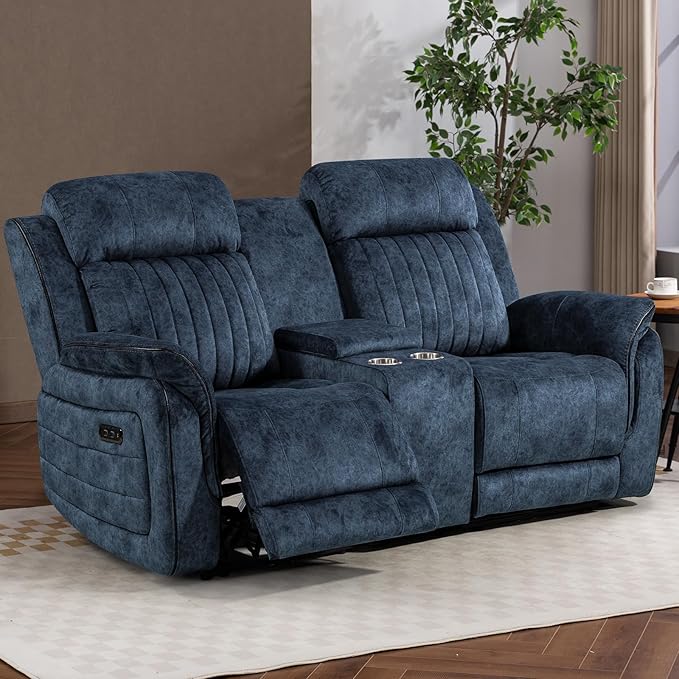 Zero Gravity Power Reclining Loveseat Sofa with Adjustable Headrests Power Loveseat Recliner with Console Electric 2-Seater Recliner Couch with Charging Port for Living Room (Velvet Blue)