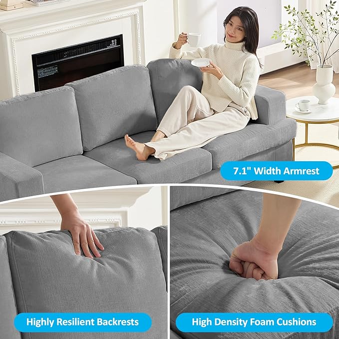 Mjkone 82 Width 2 Pieces Living Room Sofa Sets 3 Seater Sofas Couch and Loveseat Set Sofas Couches Living Room Furniture Sets Sectional 3-Seat Sofa + Loveseat Couch Set for Home Office Light Grey