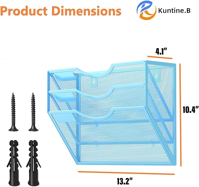 Kuntine.B Wall File Organizer Office Hanging Magazine Holder Wall File Organizer for Office Home (Blue 3 Tier)