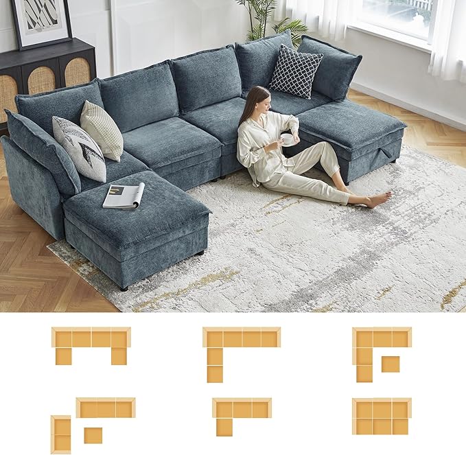 HULALA HOME 8 High Legs for Sectional Sofa Couch Walnut