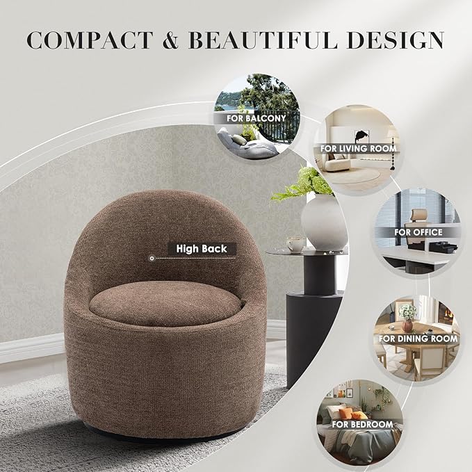 360° Swivel Accent Chair Mid-Century Modern Chair with Hidden Storge Small Swivel Chair with Arms for Living Room/Office-Brown