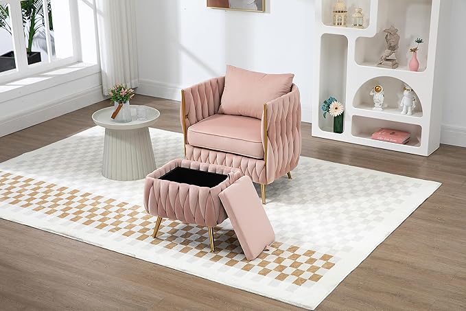 Accent Chair with Storage Ottoman Chair Tufted Barrel Chair Set Arm Chair for Living Room Bedroom